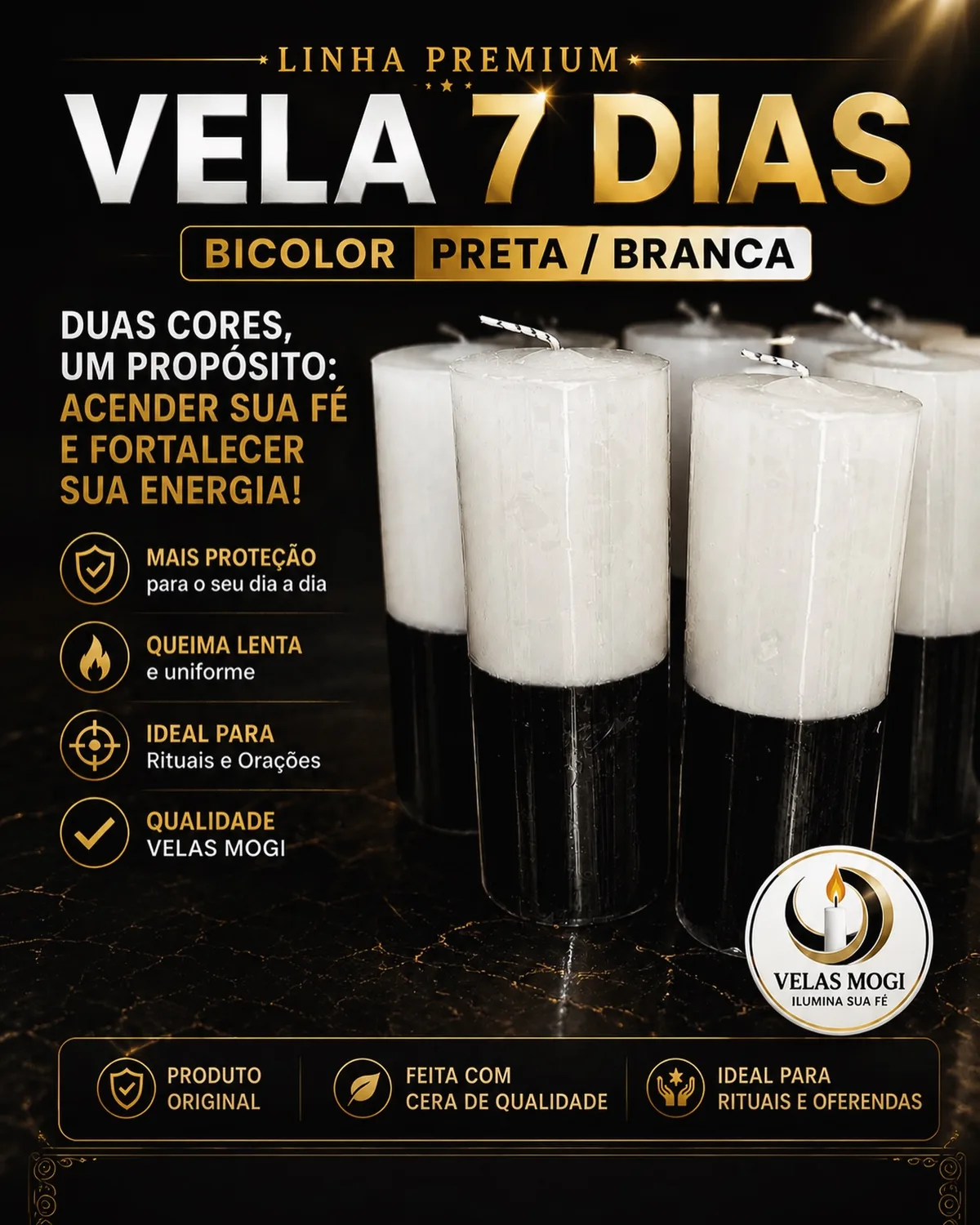 Vela 7 dias bicolor preta e branca (Pretos-Velhos)