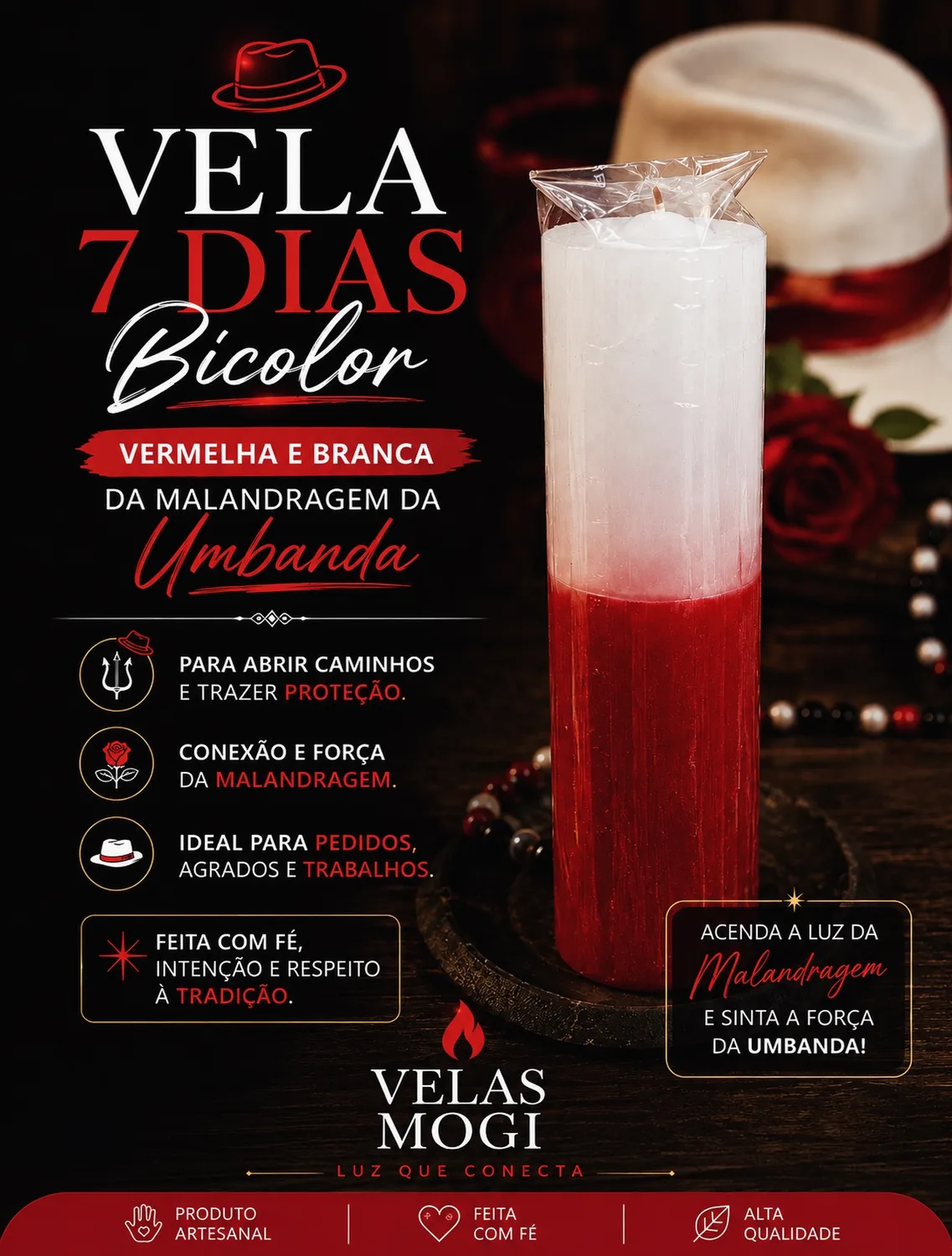 Vela 7 dias bicolor vermelha e branca (Malandragem)
