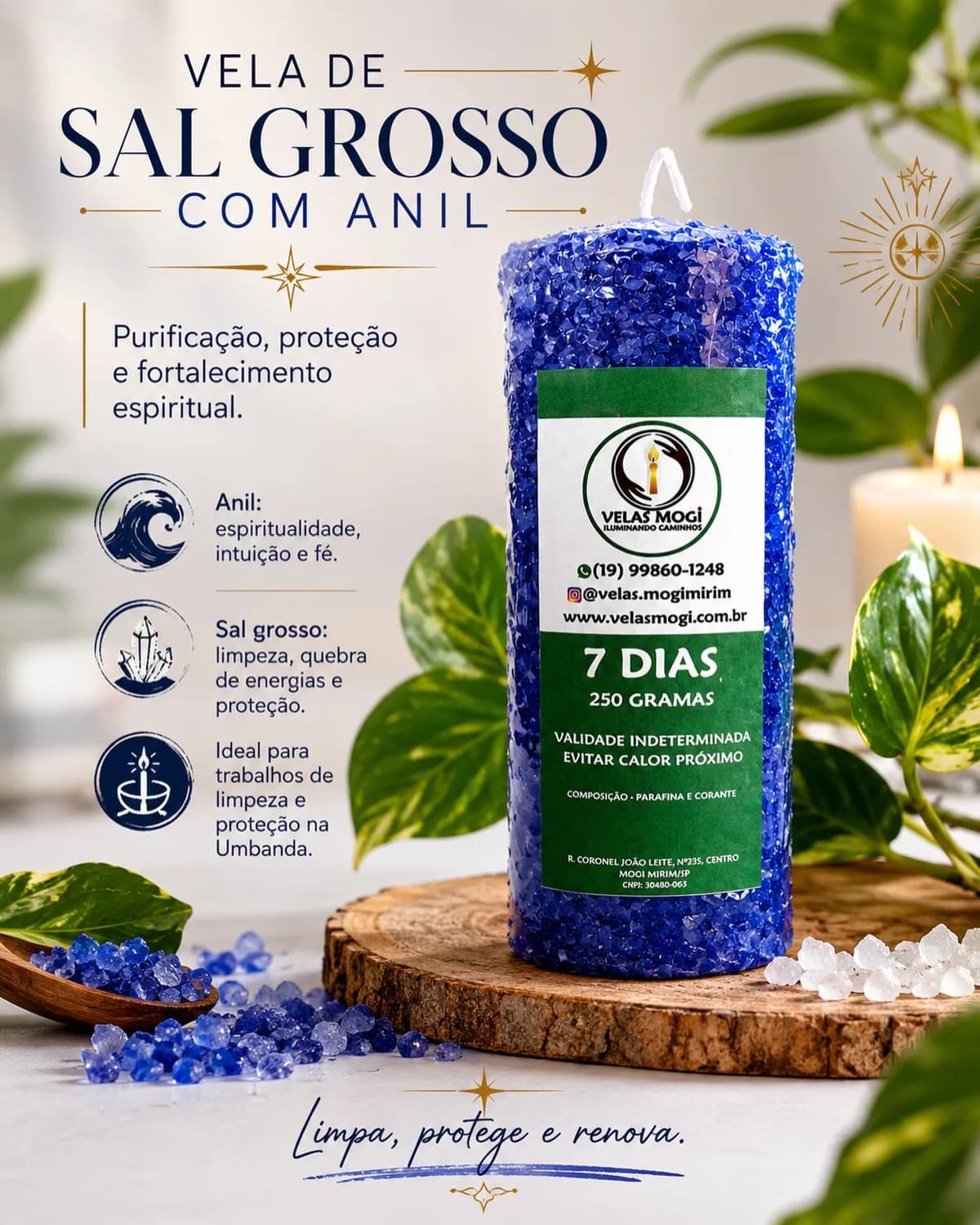 Vela 7 dias de sal grosso com anil africano