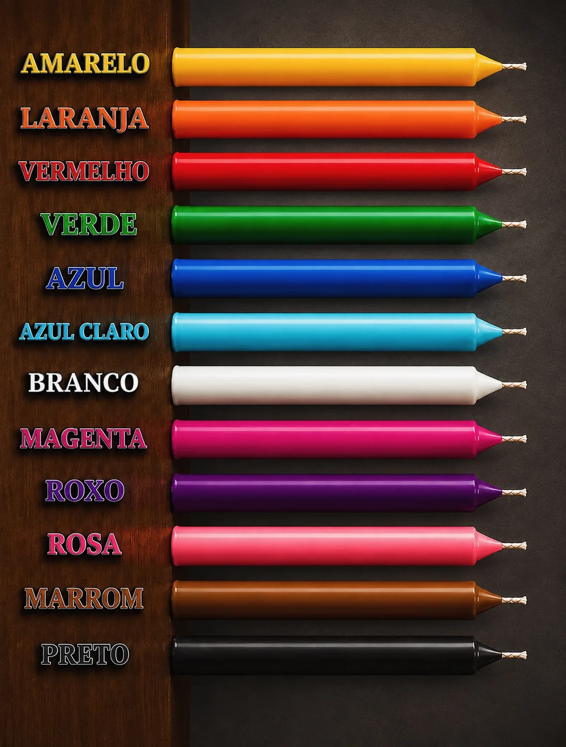 Vela palito, 11 cores