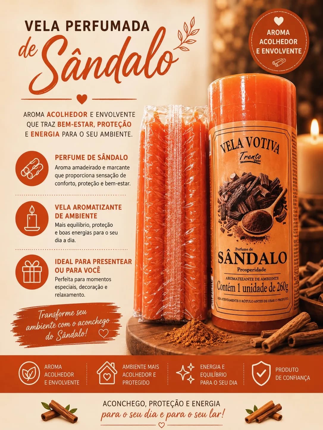 Vela perfumada de Sândalo